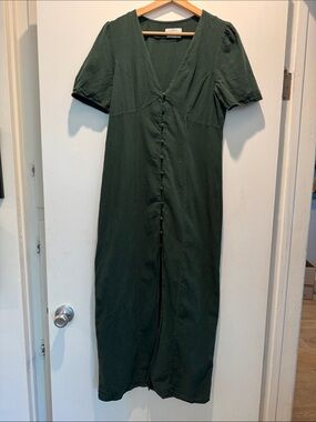 Zara Forest Green Button-Down Maxi Dress